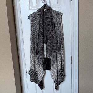 Sleeveless Open Front Layered Knit Cardigan Vest - Gray